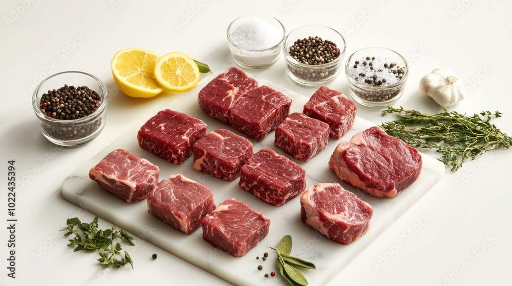 Raw Beef Steaks Ready for Grilling with Seasoning Raw Beef Steaks Ready for Grilling with Seasoning