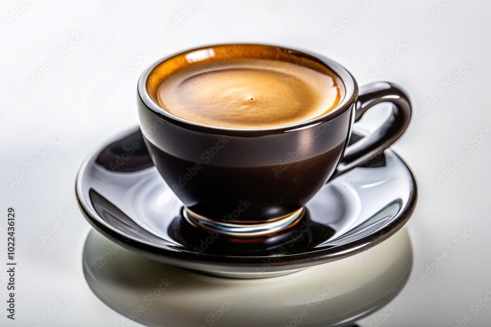 Naklejka premium Macro Shot of a Cup of Espresso Coffee on a White Background for Coffee Lovers