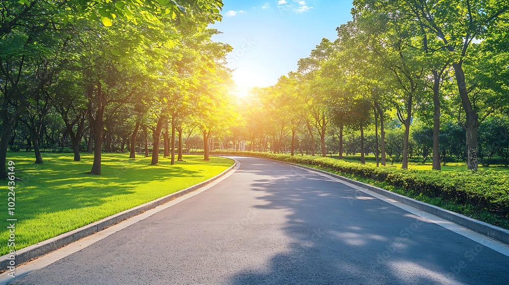 Fototapeta premium Sunny Path Through a Lush Green Park