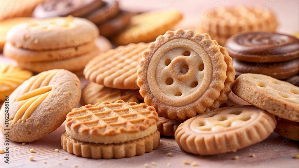 Macro Shot of Delicious Biscuits on Light Pink Background for Food Photography Macro Shot of Delicious Biscuits on Light Pink Background for Food Photography