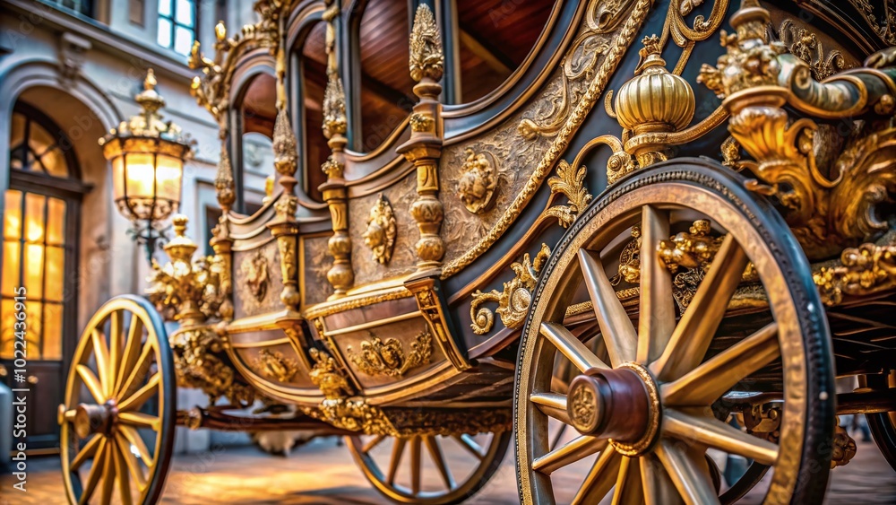 Majestic Royal Carriage in Macro Detail - A Close-Up of Ornate Design and Luxurious Materials Majestic Royal Carriage in Macro Detail - A Close-Up of Ornate Design and Luxurious Materials