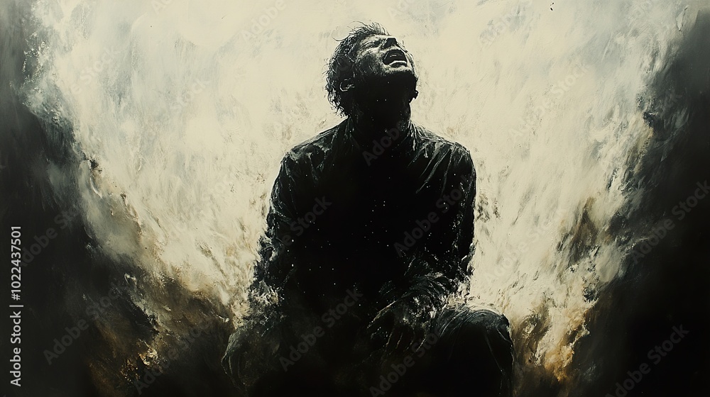 Obraz premium The Struggle for Hope: A Silhouette of Human Anguish