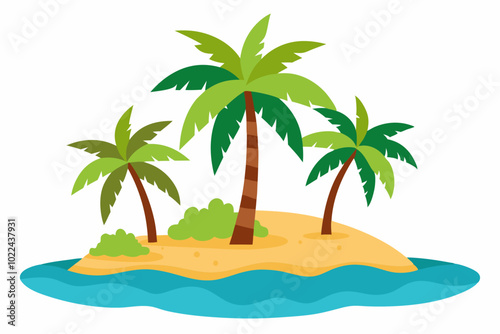 Tropical island set with palm trees, isolated vector on white and transparent background, tropical beach, palm tree illustration, island clipart
