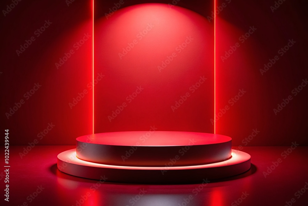 Minimalist Silhouette of Blank Red Display on Vivid Circle Podium for Modern Presentation and Advertising Minimalist Silhouette of Blank Red Display on Vivid Circle Podium for Modern Presentation and Advertising