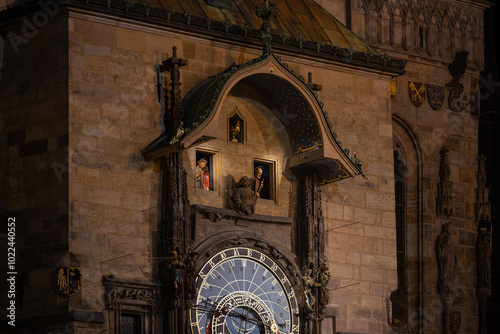 View of the Astronomical Clock, Prague. Part of astronomical clock in old town Prague at evening.  photo