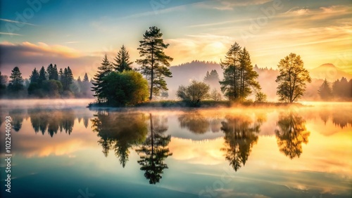 Misty Morning on the Lake: Captivating Double Exposure Photography of Nature's Serenity