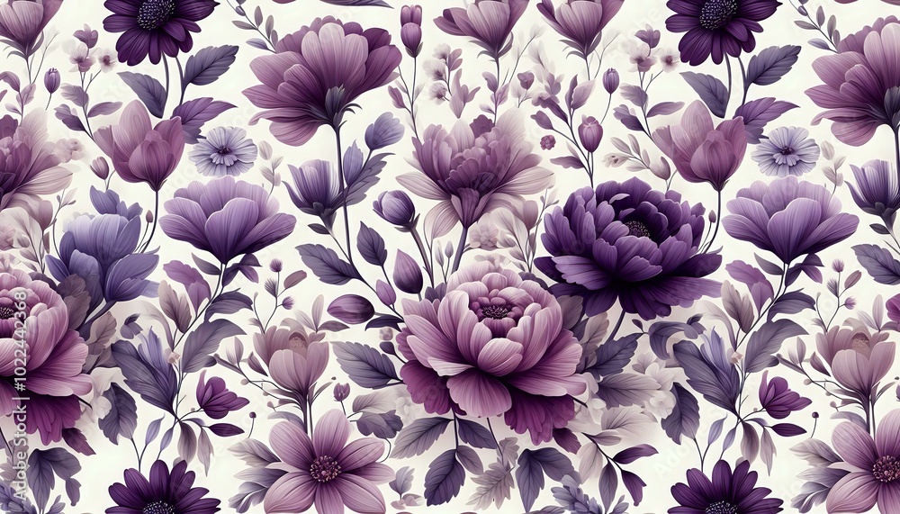 Elegant Floral Pattern in Shades of Purple and Cream