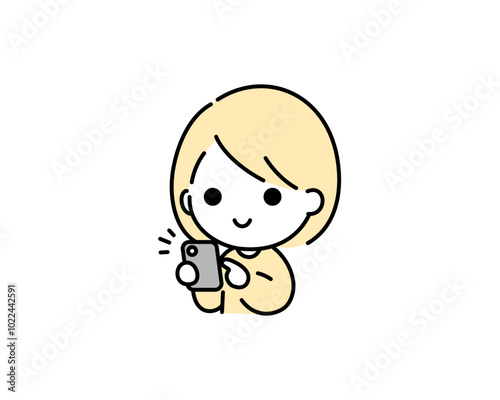 スマホを操作するシンプルで可愛い女性のイラスト