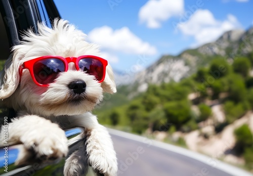 Wallpaper Mural puppy with sunglasses in car Torontodigital.ca