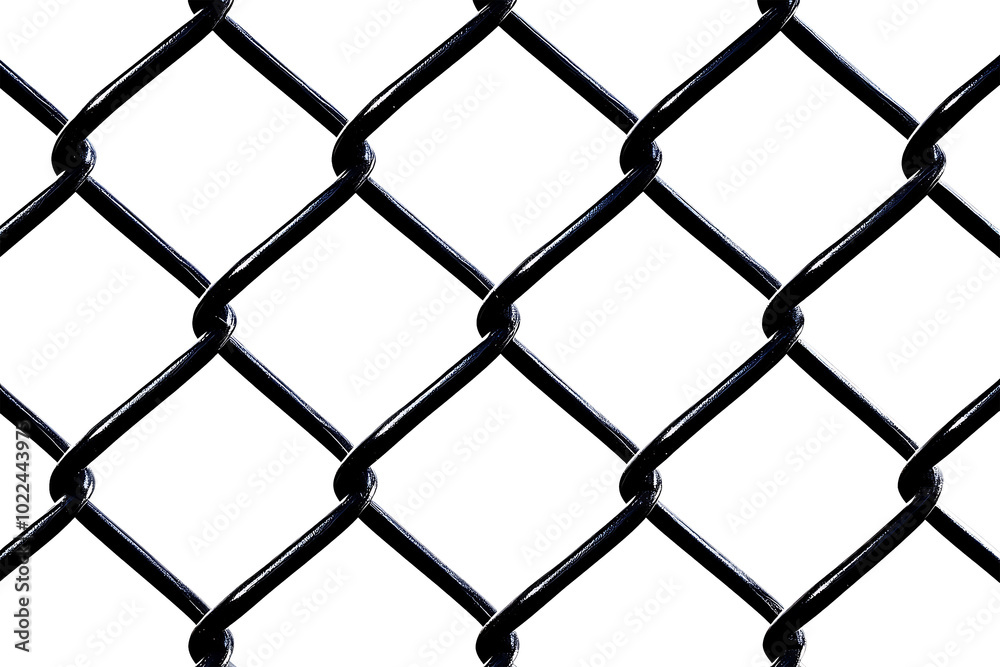 Fototapeta premium Black Chain Link Fence Close-Up Detail isolated on a transparent background