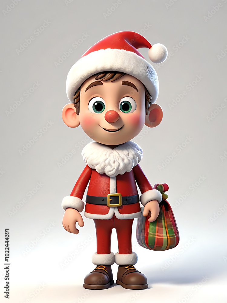 Adorable Santa Boy Holding a Gift Bag - Generative AI Adorable Santa Boy Holding a Gift Bag - Generative AI