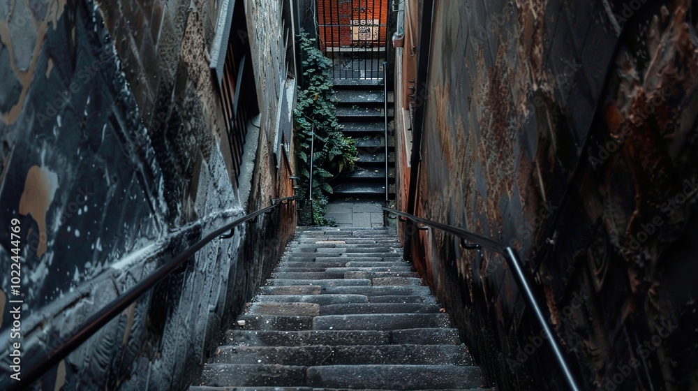 A Glimpse into the City's Past: Stone Stairs in a Narrow Alley A Glimpse into the City's Past: Stone Stairs in a Narrow Alley