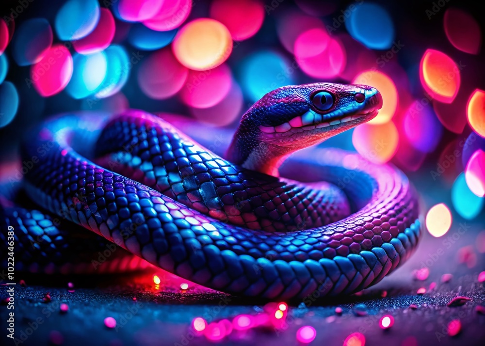 Neon Snake Art in Pink and Blue Light for Stunning Visuals Neon Snake Art in Pink and Blue Light for Stunning Visuals
