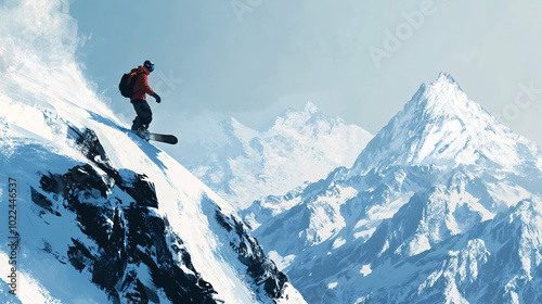 Snowboard freerider in the mountains.