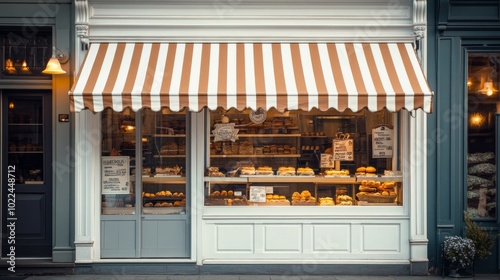 Wallpaper Mural A storefront bakery with a striped awning displaying fresh baked goods. Torontodigital.ca