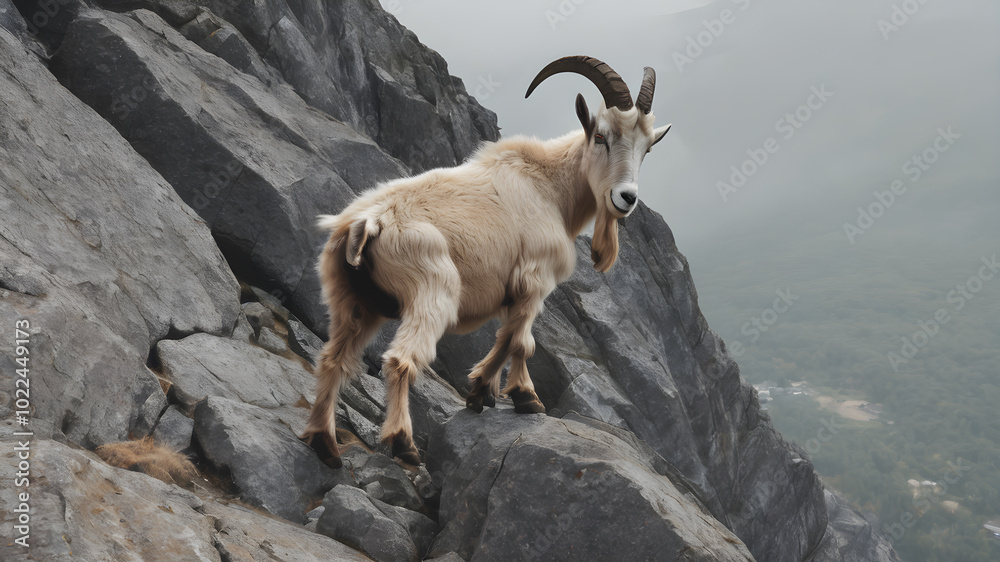 Naklejka premium Mountain goat in the wild . AI generated image, ai.