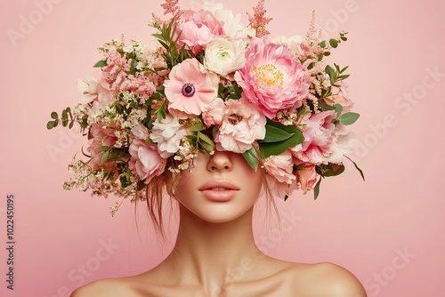 portrait of a woman covered with flowers