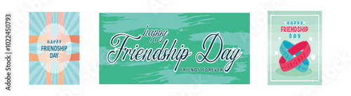 Happy Friendship Day. International diverse group support. Two bracelets symbolizing friendship. Set flat vector modern illustration