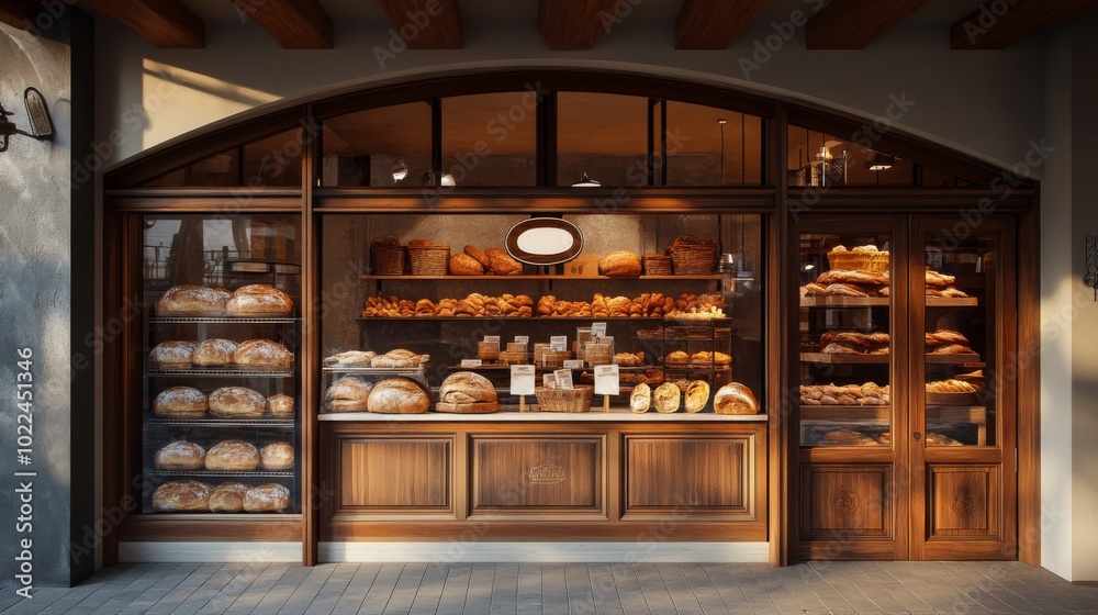 A Rustic Bakery Display Case Filled with Freshly Baked Bread A Rustic Bakery Display Case Filled with Freshly Baked Bread