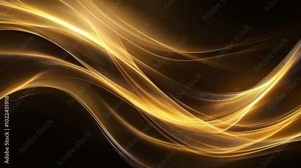 Fototapeta premium Golden Abstract Waves on Dark Background