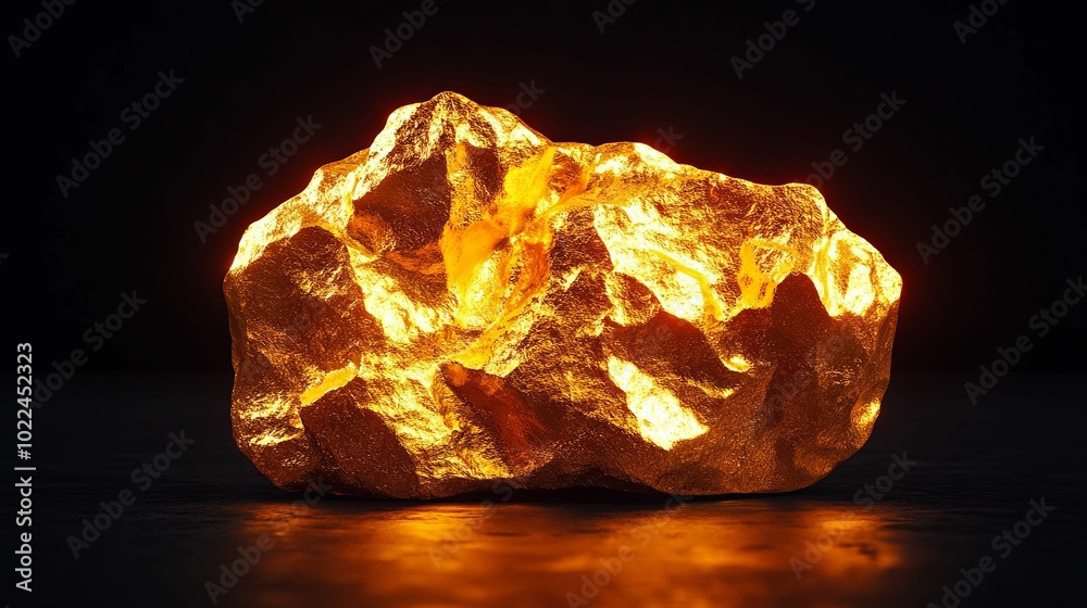 Luminous Golden Rock on Black Surface