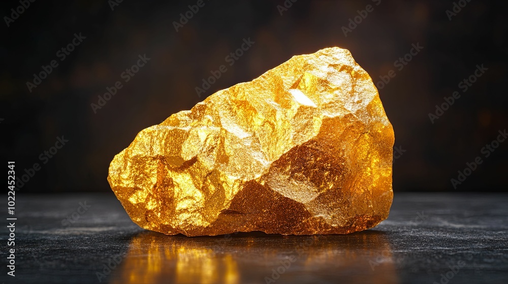 A Large Lump of Raw Gold on a Black Surface A Large Lump of Raw Gold on a Black Surface