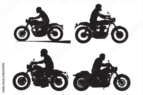 Male riding vintage motorcycle silhouettes