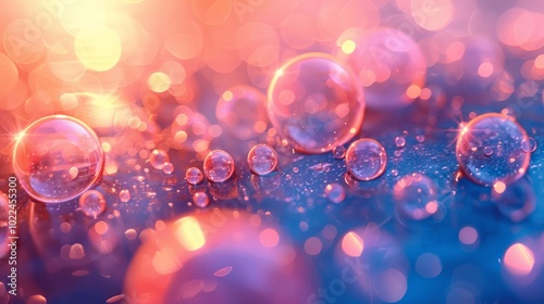 Abstract vibrant colorful soap bubbles background with bokeh and blur effect for desktop wallpaper in hyper realistic style with sunlight