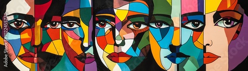 Colorful abstract faces forming a harmonious expression of diversity and identity.