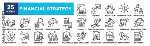 Financial Strategy icon collection set. Containing design strategy, financial, business, technology, growth, finance