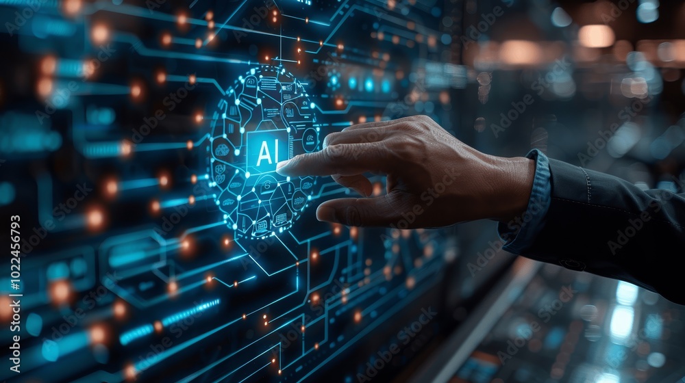 AI Technology Businessman Touching Digital Icon Artificial Intelligence Cyber Network Future Innovation Machine Learning