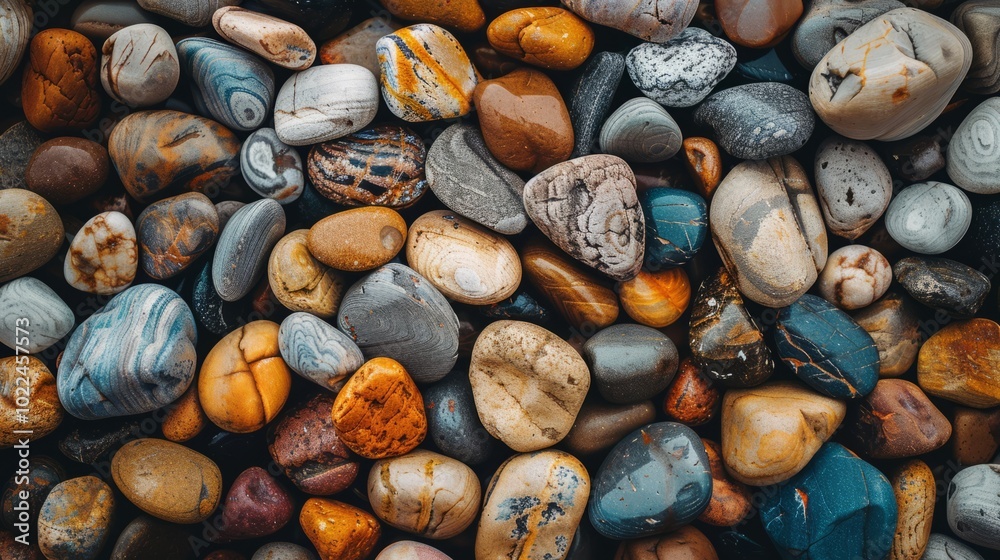 beautiful shining pebbles. Top view. Background full beautiful shining pebbles. Top view. Background full
