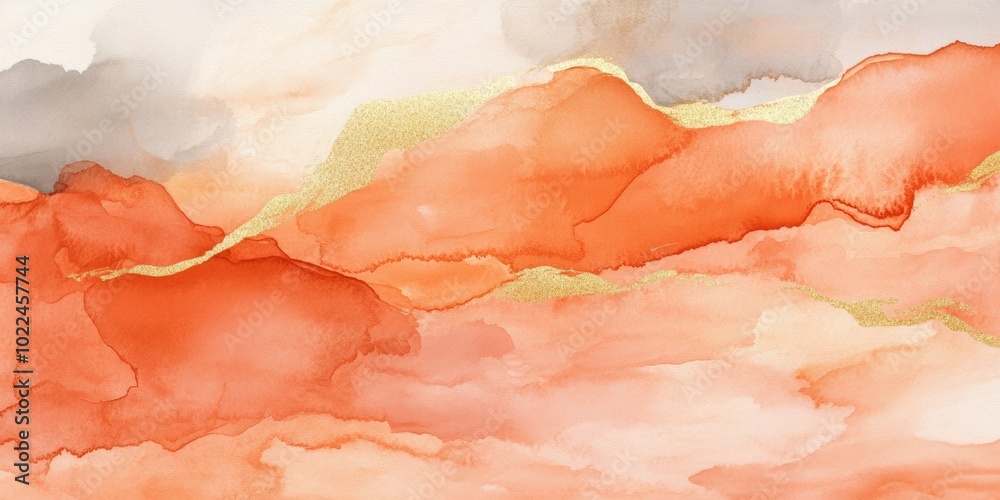 Terracotta and blush watercolor art with gold accents, creating a luxurious and modern abstract design for posters Terracotta and blush watercolor art with gold accents, creating a luxurious and modern abstract design for posters