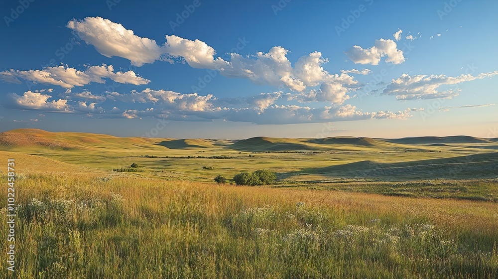 Obraz premium Rolling Hills and Blue Sky with Fluffy Clouds
