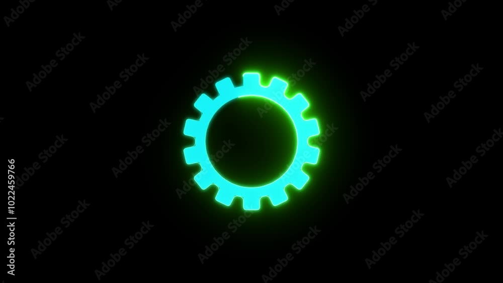 Setting gear circle icon glowing neon animation black background Setting gear circle icon glowing neon animation black background