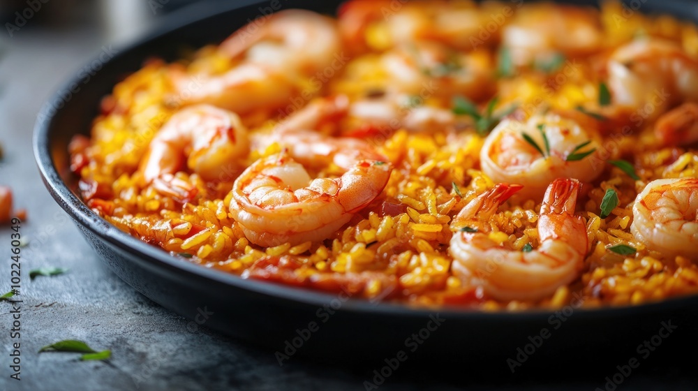 Shrimp Paella in a Black Pan Shrimp Paella in a Black Pan