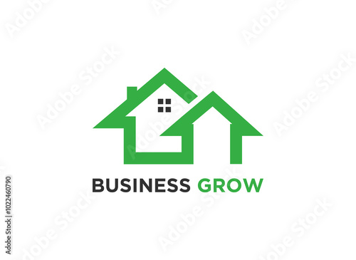 A logo featuring two stylized houses symbolizing growth in business.