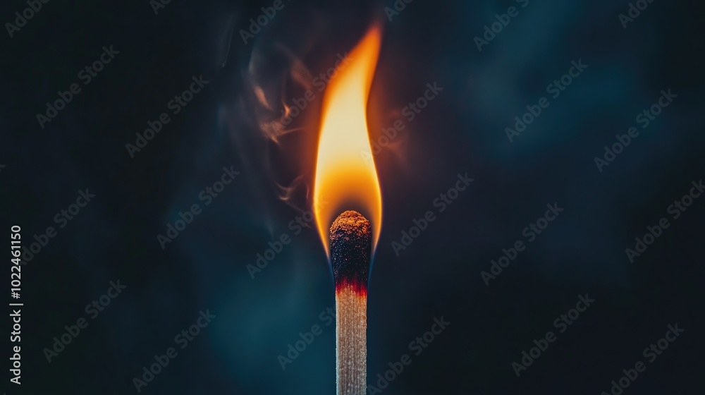 Burning matchstick with a flame on black background Burning matchstick with a flame on black background