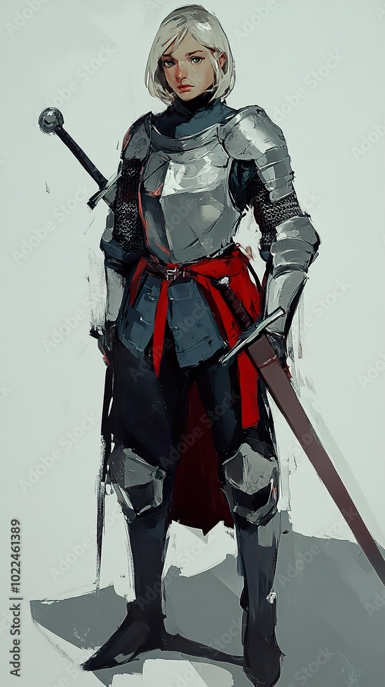Female Knight in Full Armor, Fantasy Illustration Female Knight in Full Armor, Fantasy Illustration