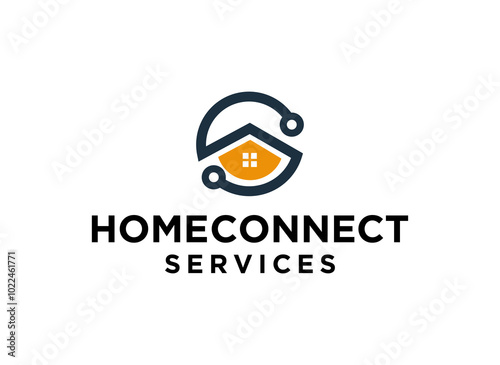 A logo design featuring a house icon and connected elements, symbolizing home services.