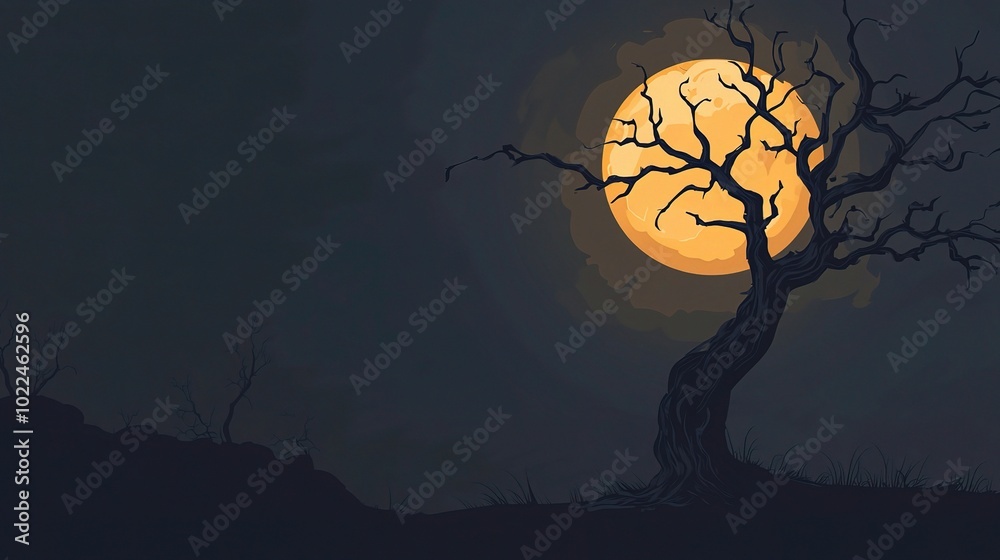 Fototapeta premium Spooky Tree Silhouette Against Full Moon