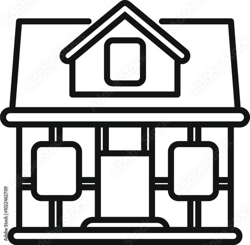Simple outline icon of a house on stilts over water, perfect for web and mobile apps