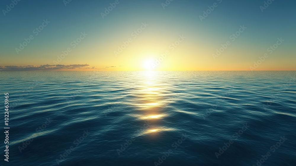 Fototapeta premium Sunset Glowing Over Calm Ocean Waves