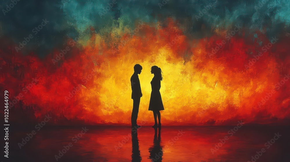 silhouette of a couple facing away from each other embodying the tension of a marriage clash against a dramatic sunset background that symbolizes impending separation silhouette of a couple facing away from each other embodying the tension of a marriage clash against a dramatic sunset background that symbolizes impending separation
