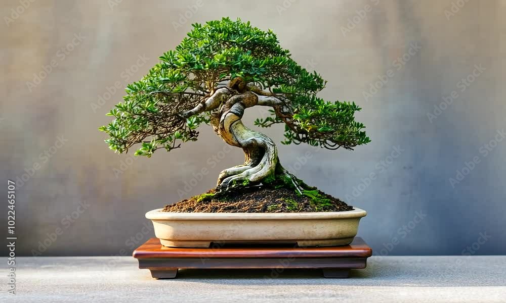 Bonsai Tree with Twisted Trunk and Lush Foliage Bonsai Tree with Twisted Trunk and Lush Foliage