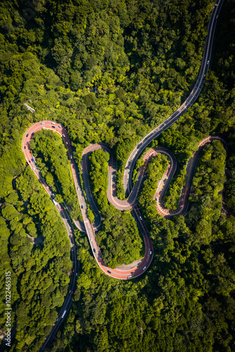 Aerial view of a winding mountain road in Fuji-Hakone Izu National Park, Japan photo