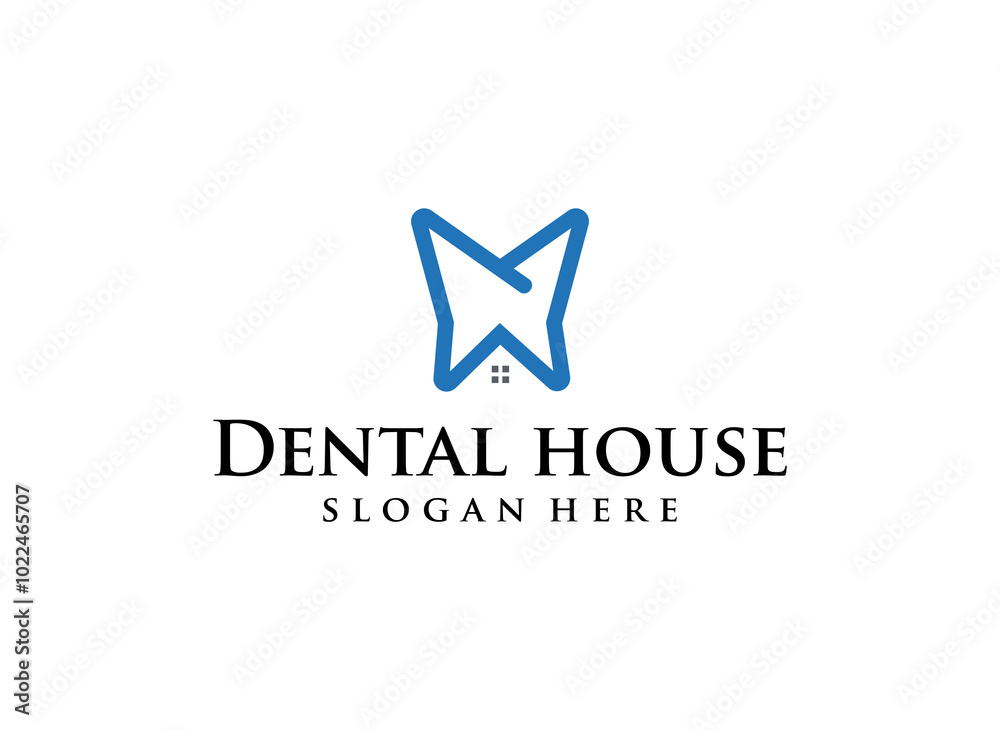 Naklejka premium Logo design featuring a stylized tooth symbol and text for a dental business.