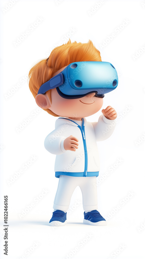 Obraz premium 3D cartoon boy wearing VR glasses