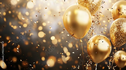 Golden Balloons and Confetti Celebration Background