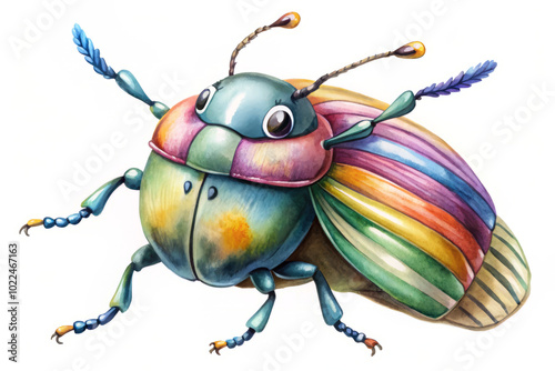 whimsical beetle with colorful scarf showcases vibrant hues and intricate details, bringing playful charm to illustration. Its unique design captures imagination and adds touch of joy photo